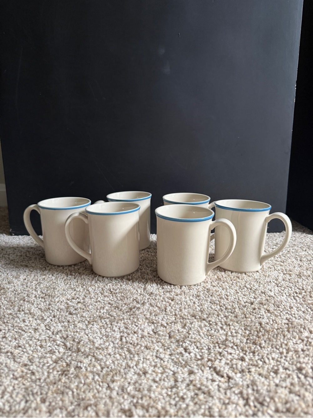 Corelle Cream Mugs with Blue Trim - Set of 6